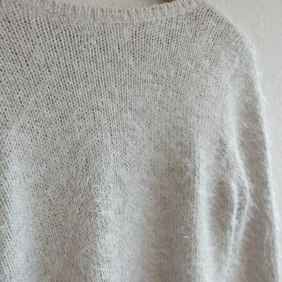 Abercrombie & Fitch Eyelash Sweater Women Sz M Cotton Blend Metallic Shaggy - Picture 4 of 10